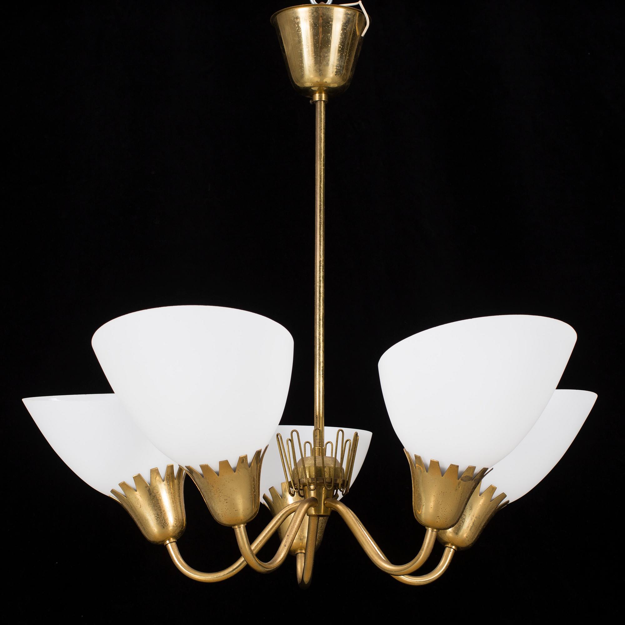 A ceiling lamp, brass and glas, 1950, 60s.