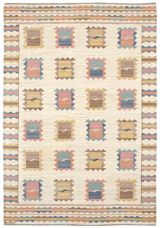 CARPET. "Ljusa plador". Rölakan (flat weave). 296,5 x 203 cm. Signed AB MMF (AB Märta Måås-Fjetterström).