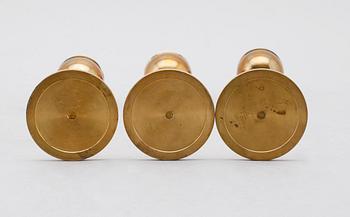 LJUSSTAKAR, 3 st, mässing, "Tulpan", Pierre Forsell, Skultuna.