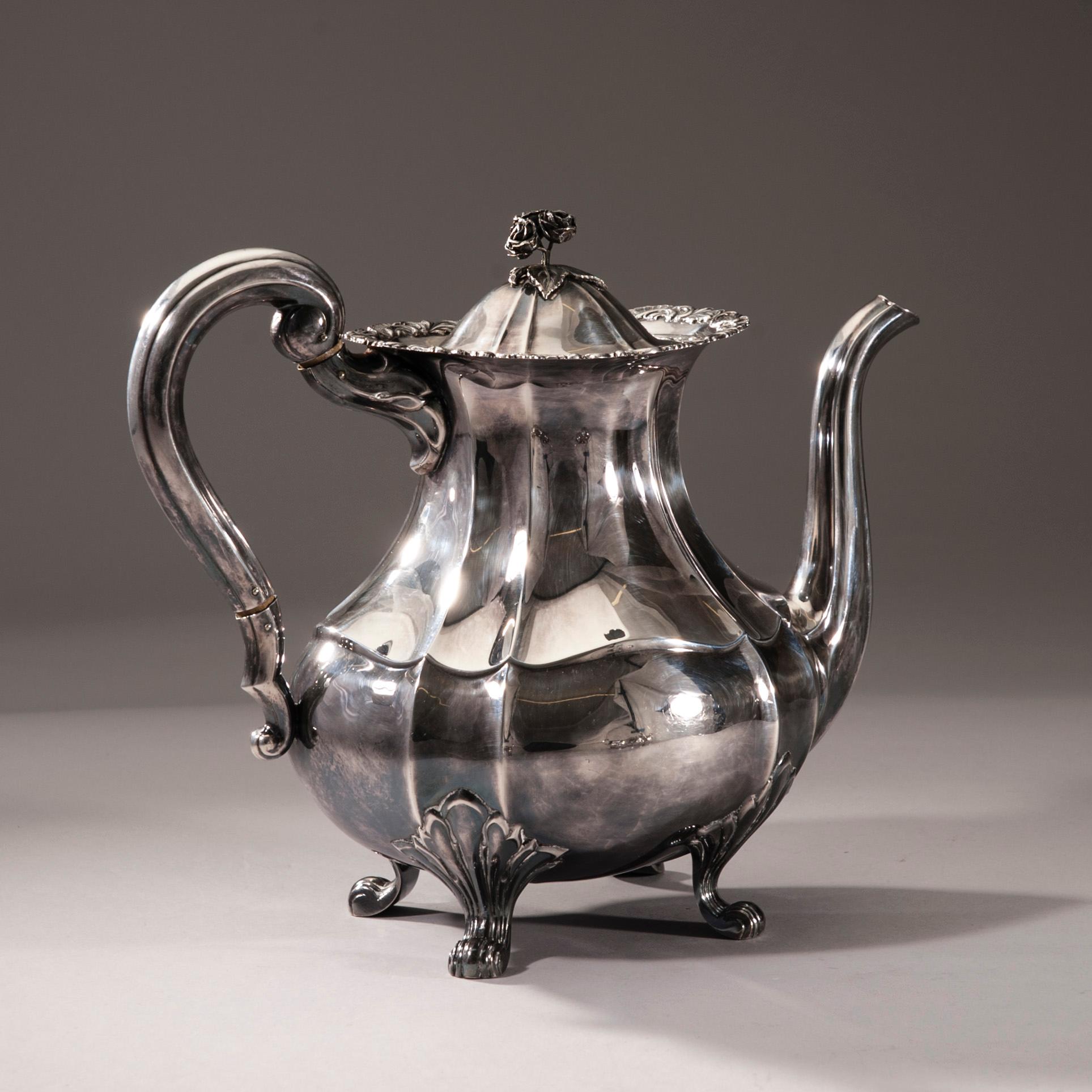KAFFESERVIS, 3 delar, silver, finska kontrollstämplar, Tavastehus 1947. Total vikt ca 1145 g.