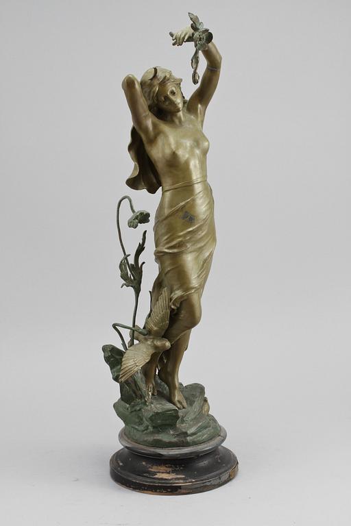 SKULPTUR, jugend, patinerad metall, omkring år 1900.