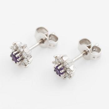Earrings, a pair, 18K white gold with amethyst and brilliant-cut diamonds.
