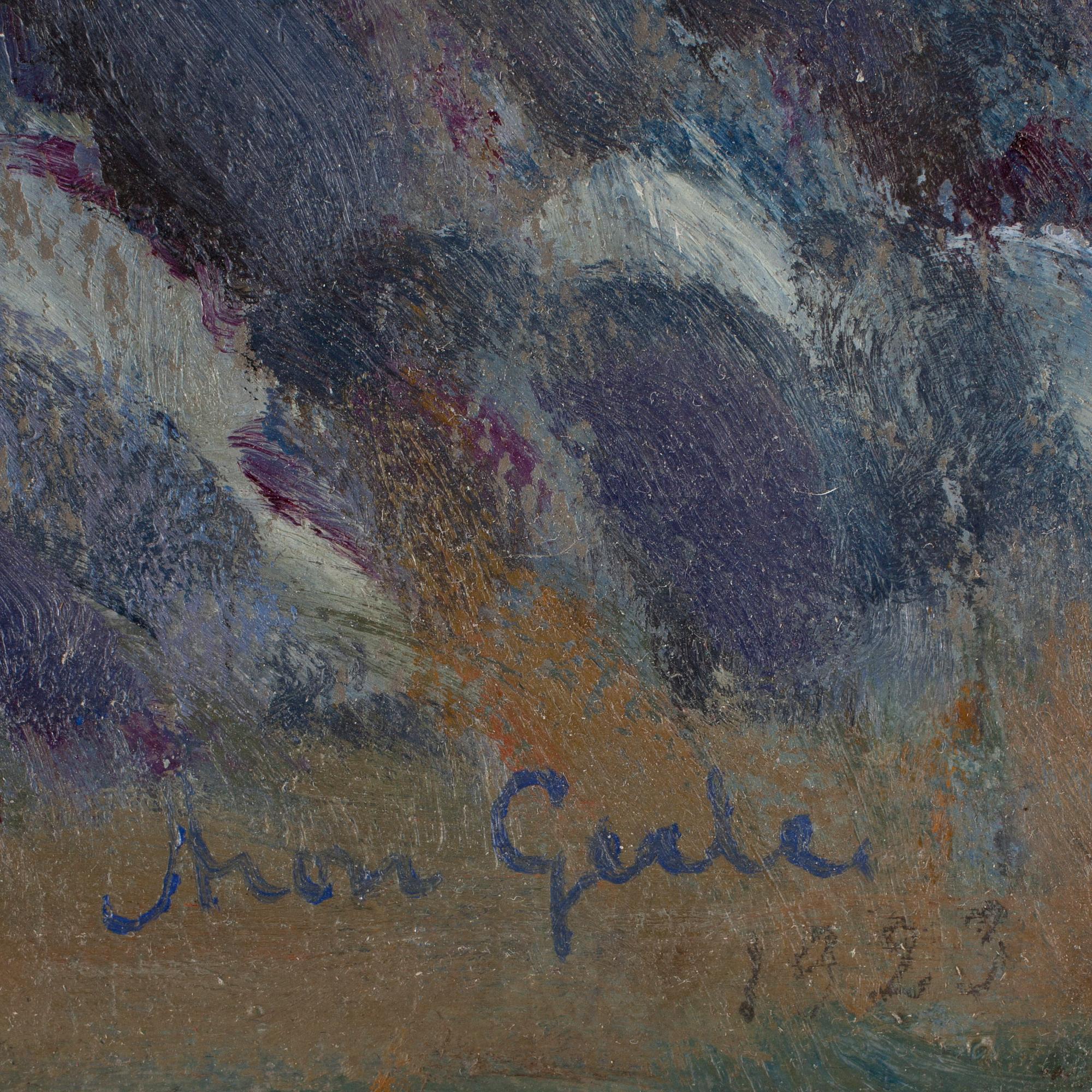 ARON GERLE, olja på pannå. Signerad.