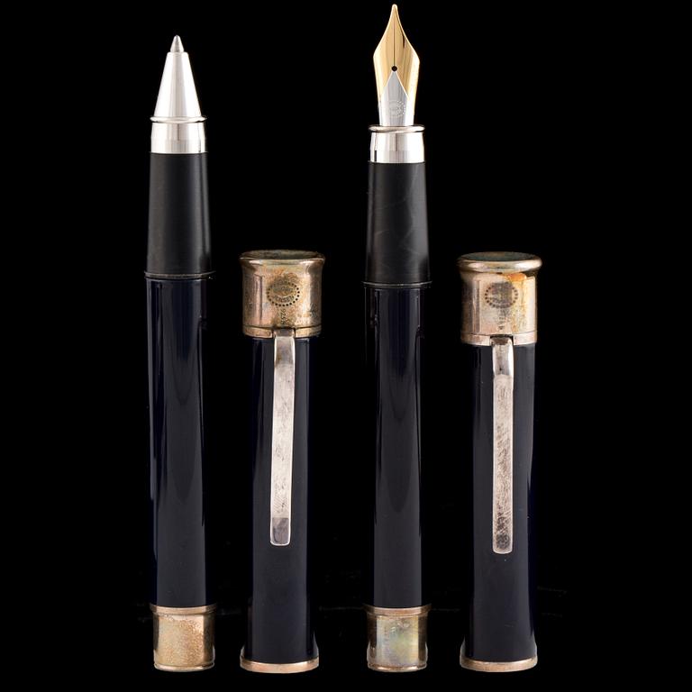 Two pens by BO BONFILS for Georg Jensen, silver and gold,