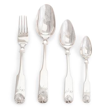 Fredrik Tiander, a 19-piece set of silver cutlery, Lovisa Finland 1838, engraved EG af F for Edvard Gustaf af Forselles.