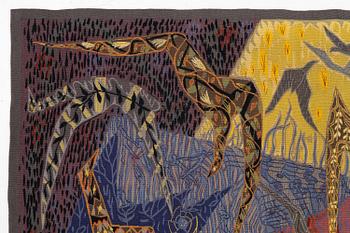 Lars Gynning, vävd tapet "Flyttfåglar", gobelängteknik, ca 230 x 150 cm, PF Aubusson signerad Gynning.