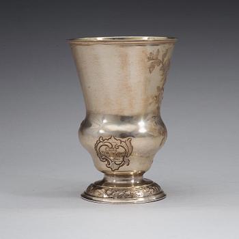 A Polish 18th century parcel-gilt beaker, unidentified makers mark, Breslau 1746-1758.