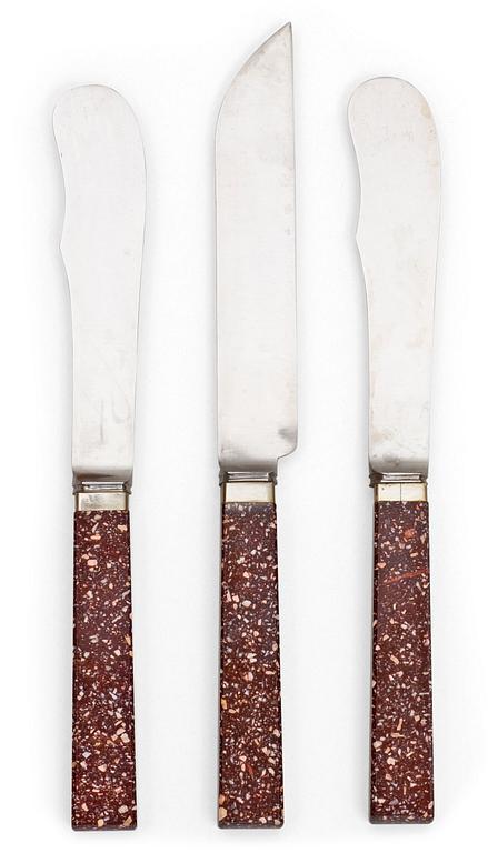 Three Swedish porphyry 19th century knives.