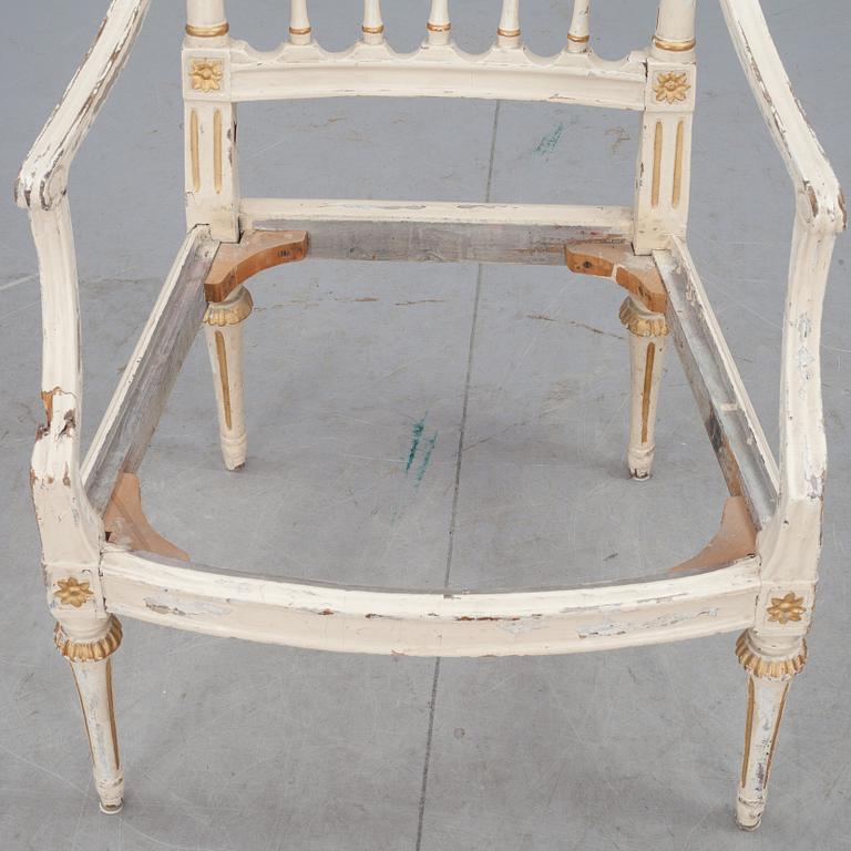 KARMSTOL, sengustaviansk. Etikett Stockholms Stolmakarämbetes stämpelbild.  Omkring 1800.