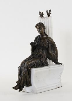 FIGURIN, patinerad brons och alabaster, 1900/2000-tal.