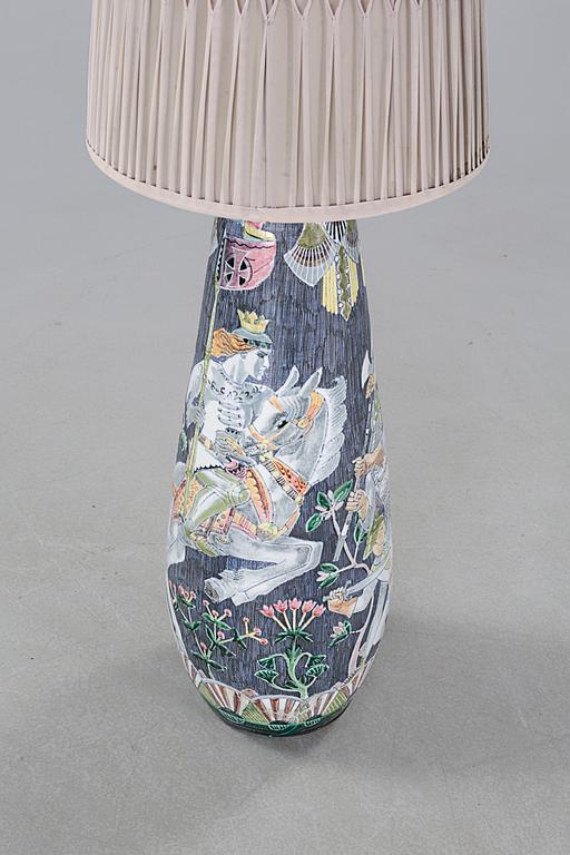 A ceramic floor lamp by Marian Zawadsky for Tilgmans, signed and dated 1957.