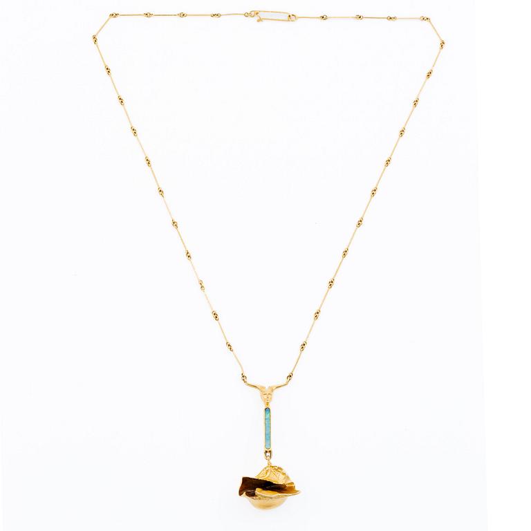 Björn Weckström, Necklace, 18K gold with opal, Finland 1978. For Lapponia.