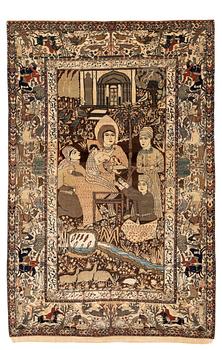 A pictoral Kashan "Motachem" rug, ca 201 x 131 cm.