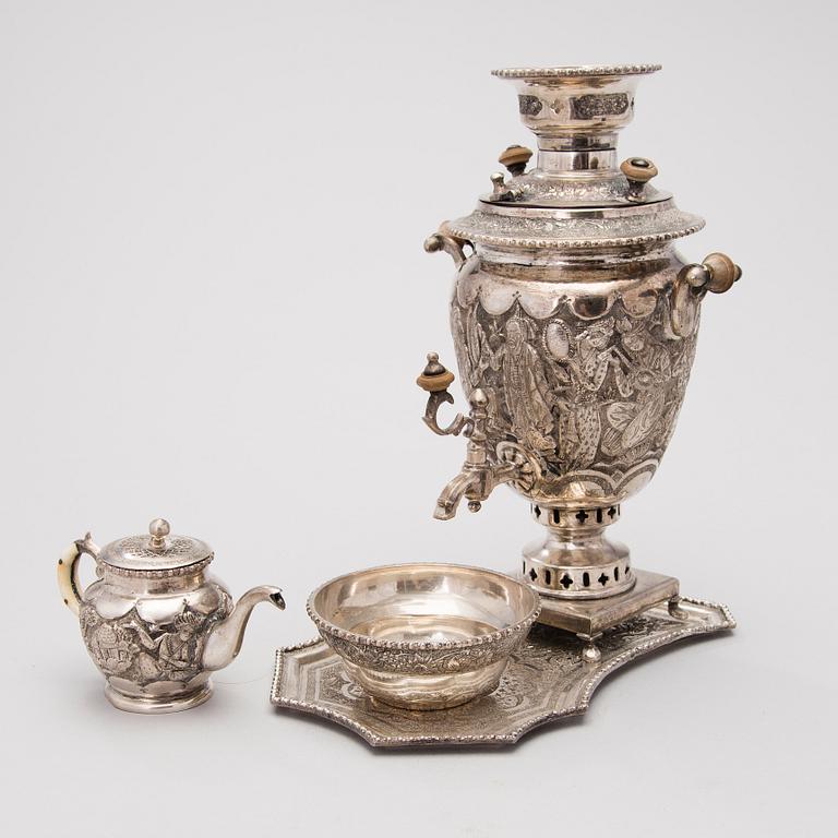 A Persian miniature Samovar, silver plated, mid-20th Century.