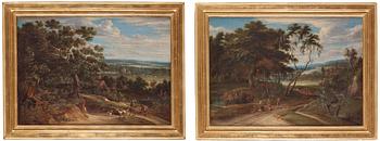 771. Louis Chalon Hans krets, Vidsträckta landskap med vandrande figurer, ett par.