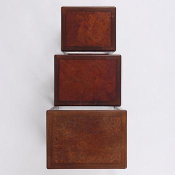 A Chinese hardwood three piece nesting table, early 20th century.