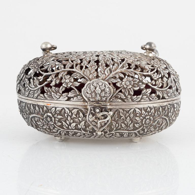 A Sterling Silver Casket, Thailand.