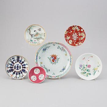 A group of six famille rose dishes, One Samson and the others Qing dynasty and 20th century.