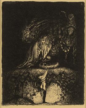 John Bauer, litografi, ur sviten "Troll" 1915. Signerad B i trycket.