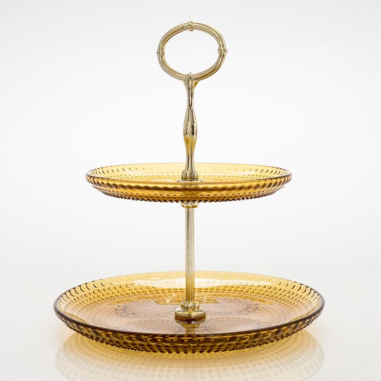 Nanny Still, A "Grapponia" cake stand and 12 side plates,  Riihimäen Lasi, Finland, 1970s.