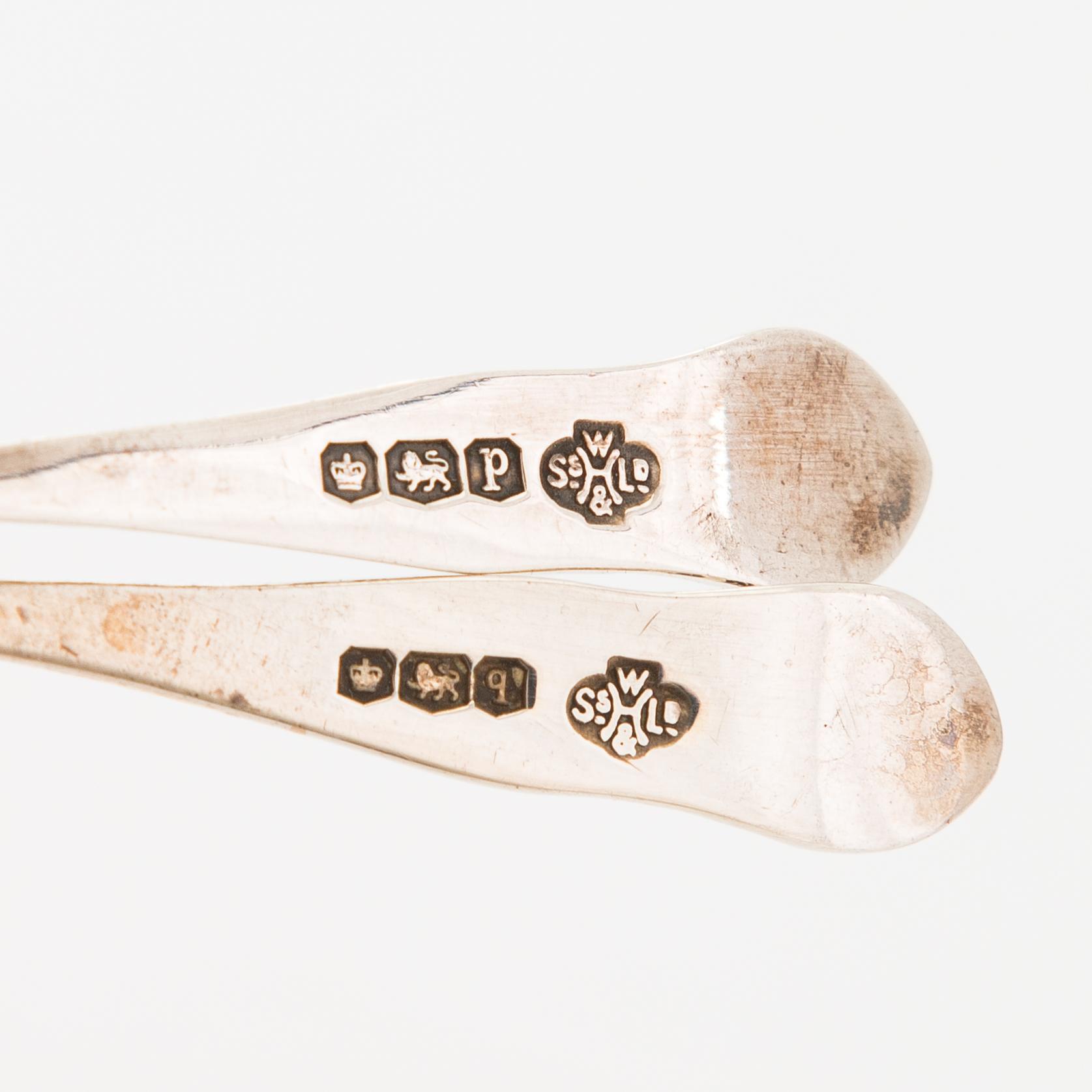 Kryddset, 5 dlr, sterlingsilver, glas, Sheffield England 1932 och 1933. I originallåda.