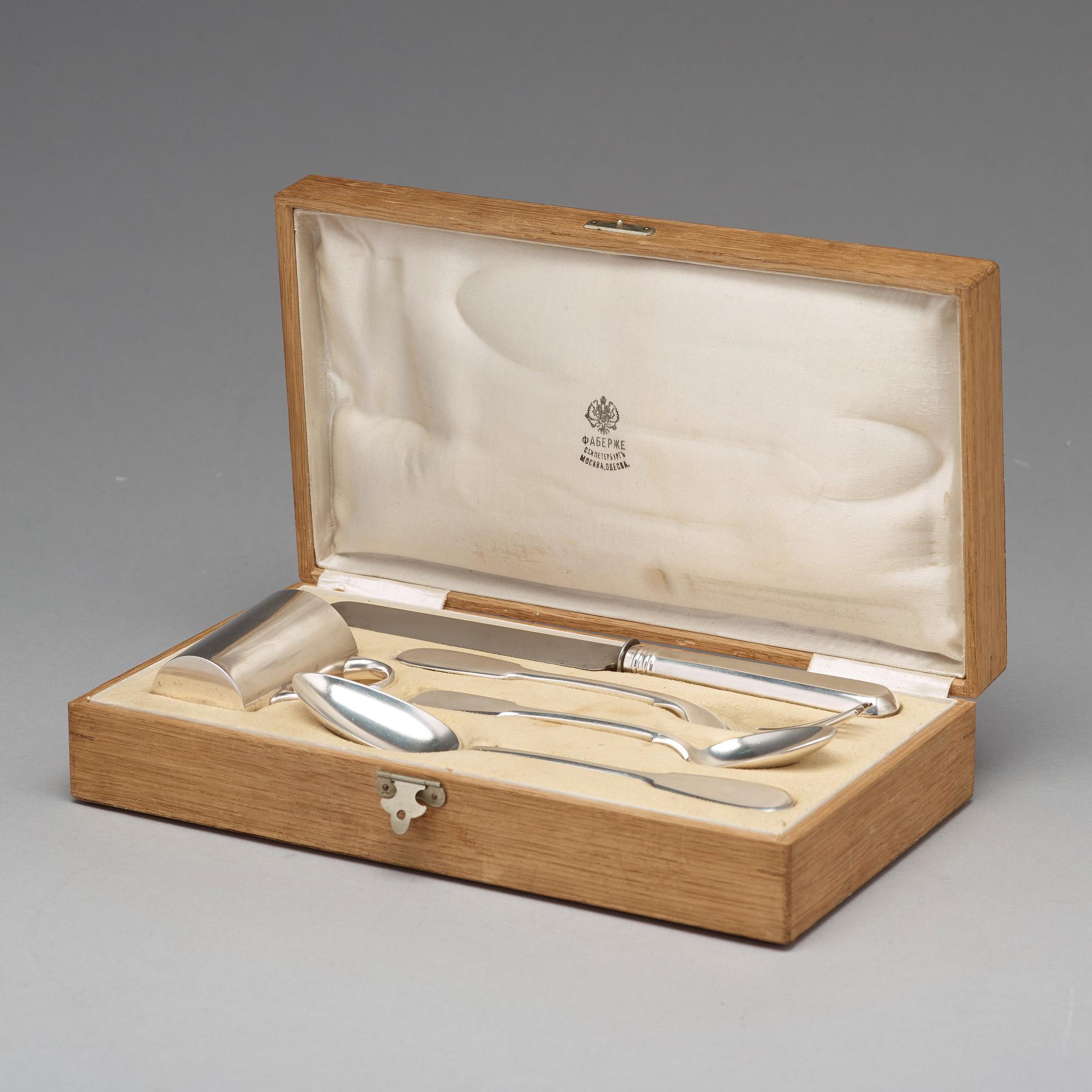 Fabergé, dopbestick, 5 delar, silver, Moskva 1899-1908.