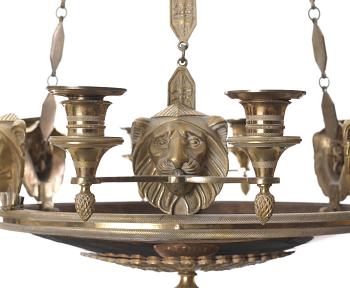 An Empire/Empire-style twelve-light hanging lamp.