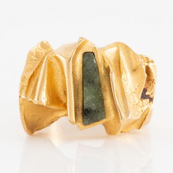 Björn Weckström, ring, 18K gold with green stone, for Lapponia, Finland.