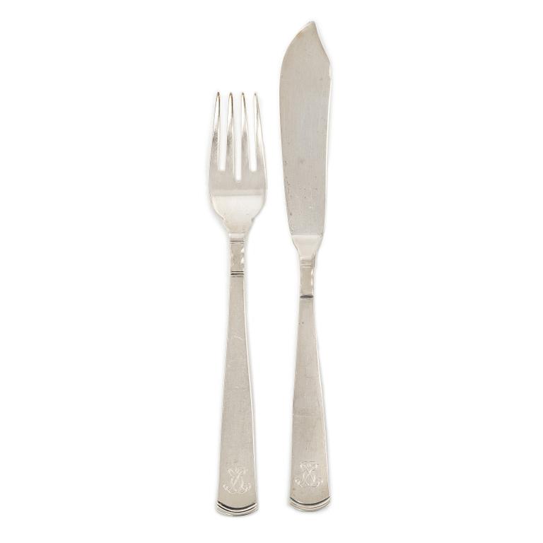 Jakob Ängman, 24 pieces of silver fish cutlery, model Rosenholm, GAB, Eskilstuna, 1977-78.