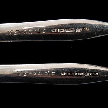 GAFFLAR, 12 st, silver, "Tapio", Tapio Wirkkala, Kultakeskus, Tavastehus 1958. Tot. vikt 167,5 g.