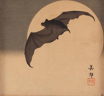 852. Bihō Takahashi (aktiv ca. 1890-1930), "Bat in Moon"/"Bat against full Moon", färgträsnitt och bläck på papper, ca. 1905.