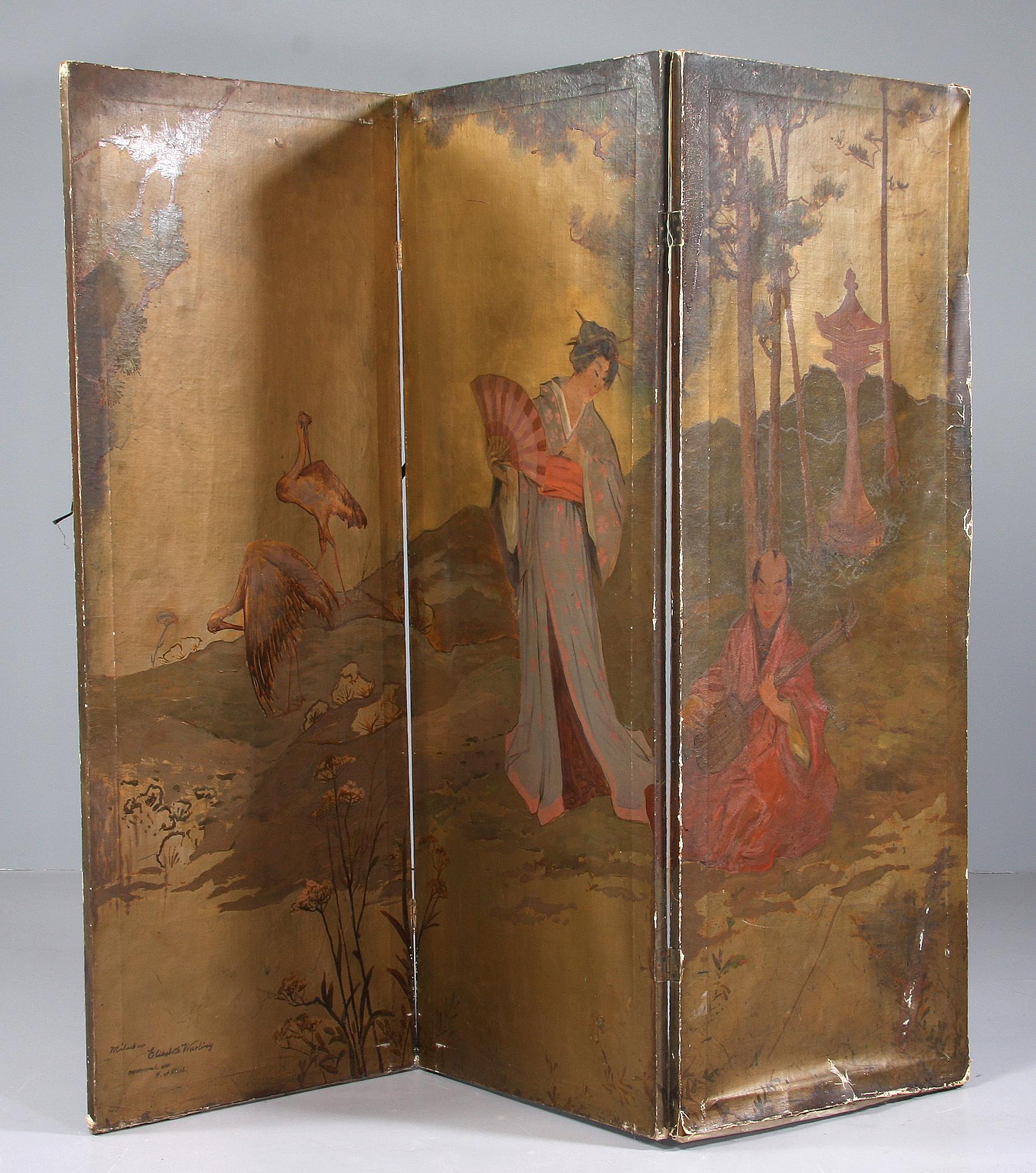 VÄGGSKÄRM, Elisabeth Warling, sign, omkring sekelskiftet 1800/1900.