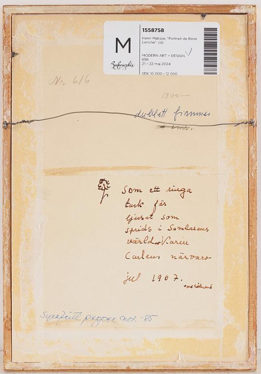 Henri Matisse, "Portrait de René Leriche".