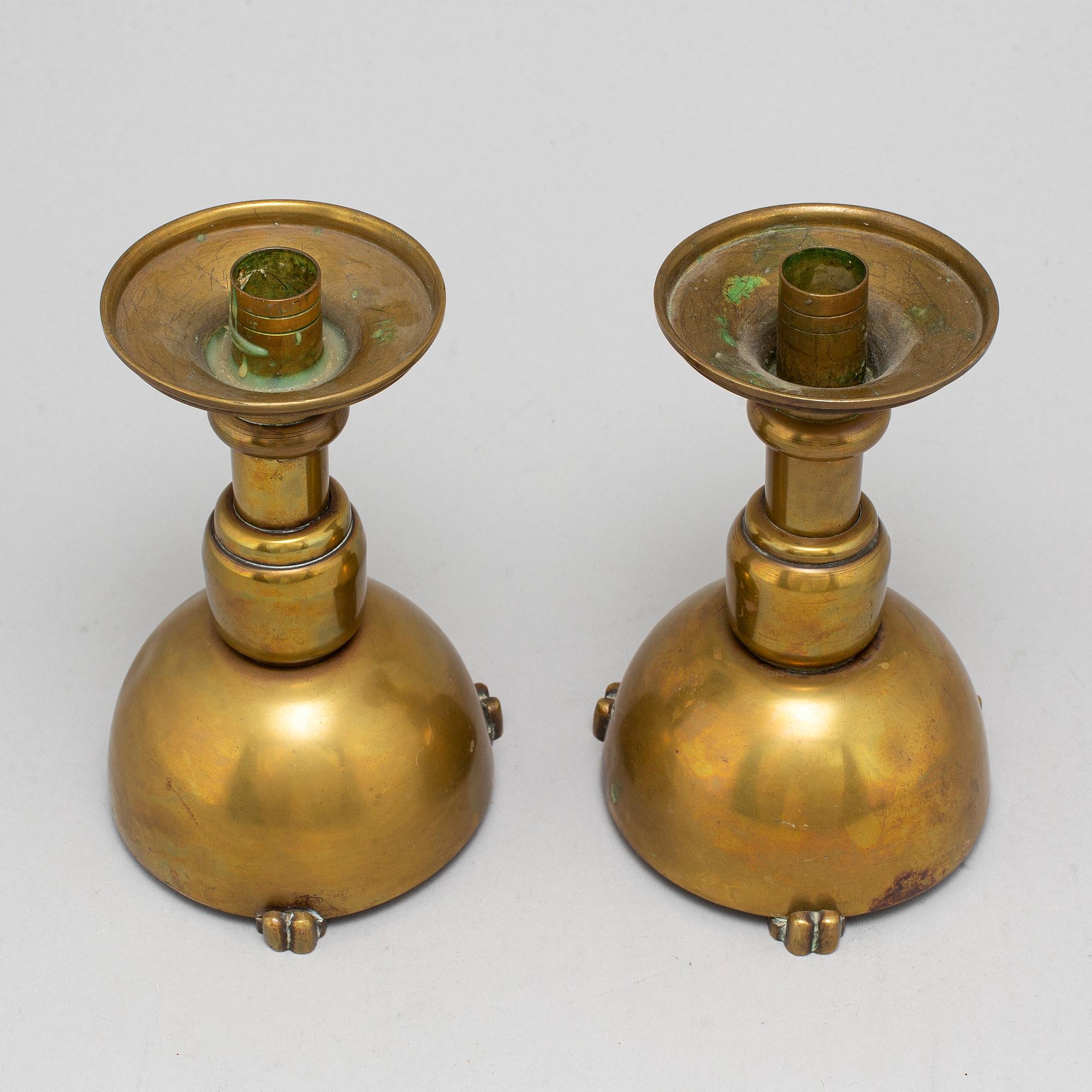 LJUSSTAKAR, ett par, mässing, art déco, 1930-tal.