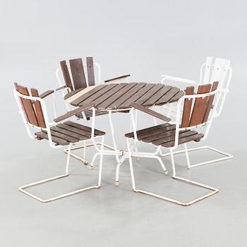 A garden table "8/90" and four garden chairs "P1", by AB Trädgårdsmöbler Osby.