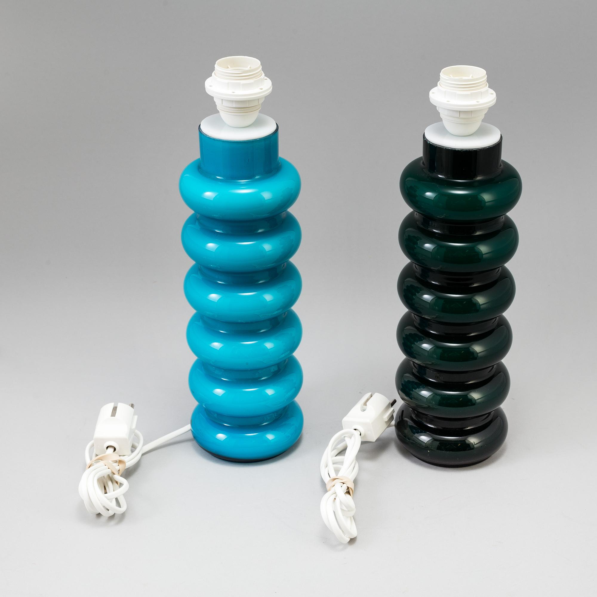 PO STRÖM, 2 glass table lamps, Alsterfors, 1960s.