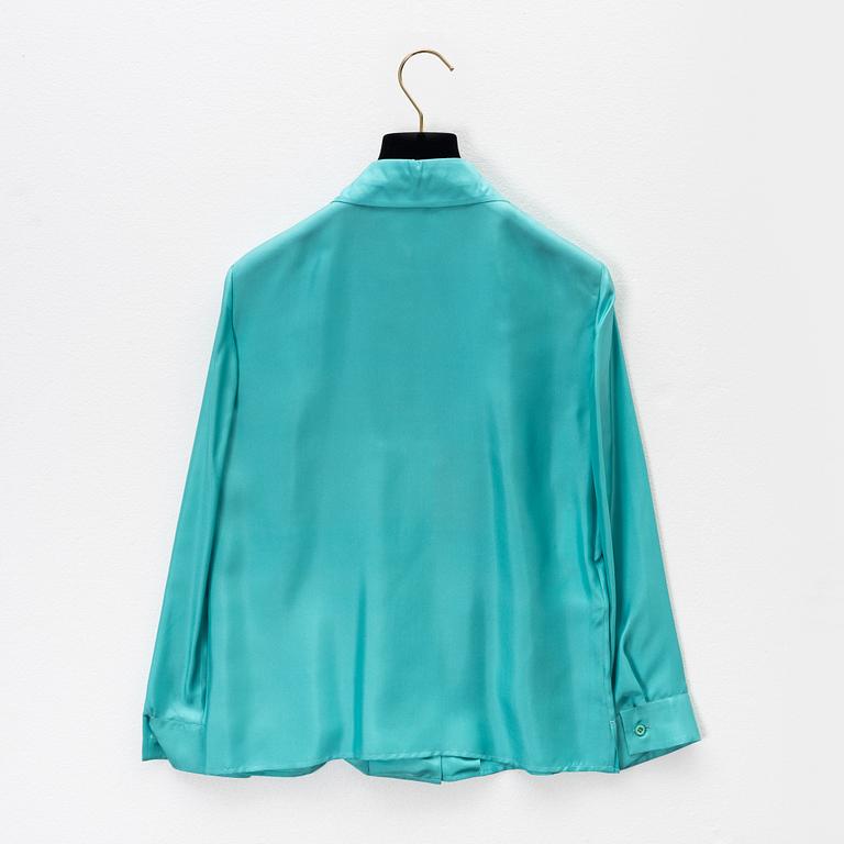 Prada, a turquoise silk blouse, size 36.