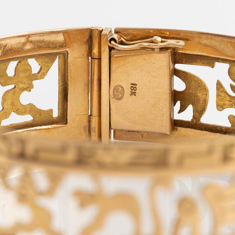 18K gold animal pattern panel bangle.