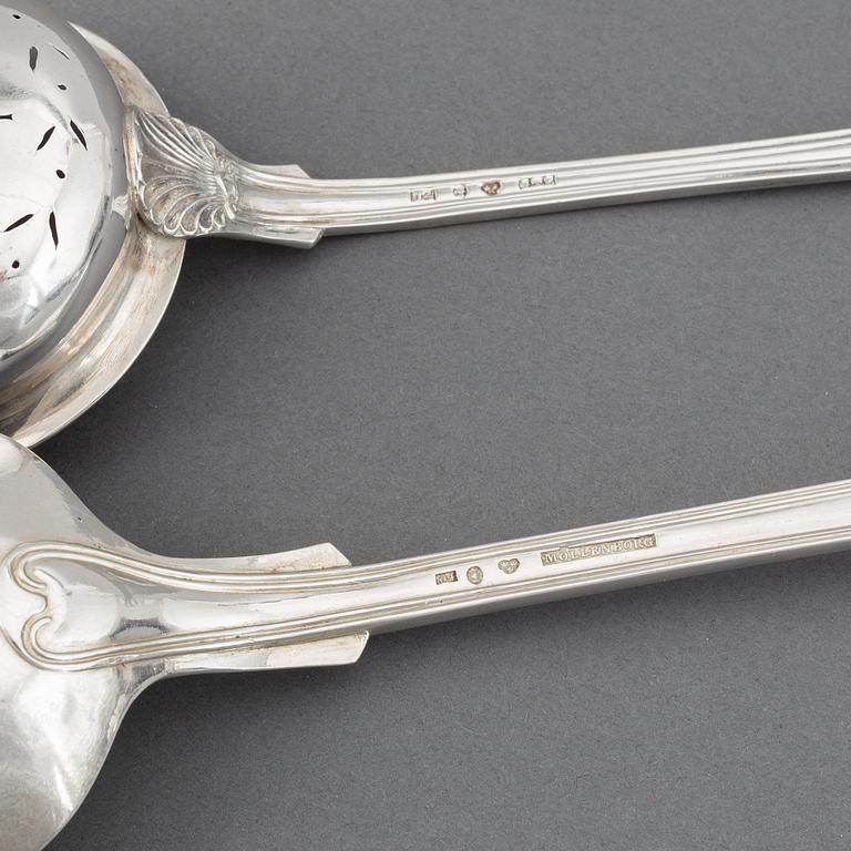 A silver serving spoon, sprinkle spoon and sauce spoon, Sweden, 19th century.