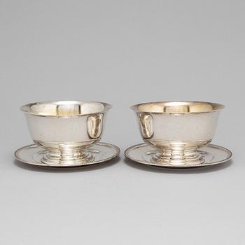 A pair of Swedish 19th century parcel-gilt silver sauce bowls, mark of JP Gronvall, Stockholm 1821.