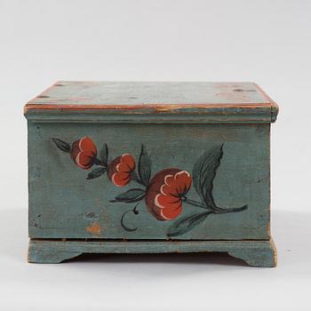 a painted swedish wooden box dated 1812.