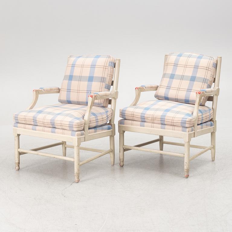 A pair of Gustavians style armchairs, 20th century.