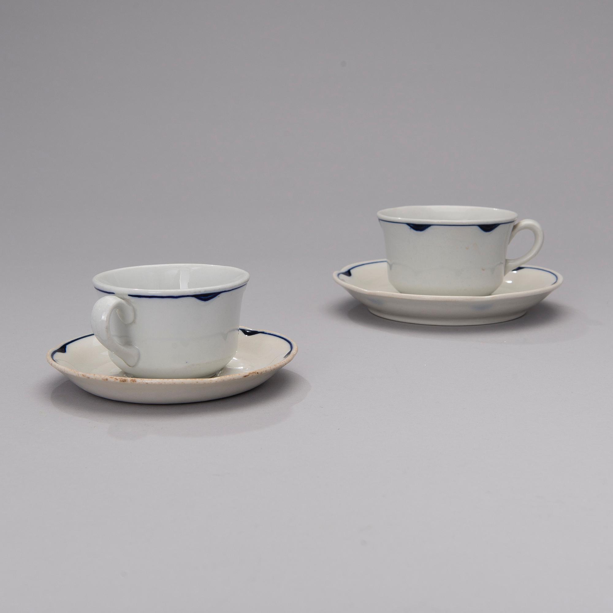 TEE- JA KAHVIKUPPEJA, 6+6 kpl, posliinia "Pekka", Arabia, 1930-40-luku.