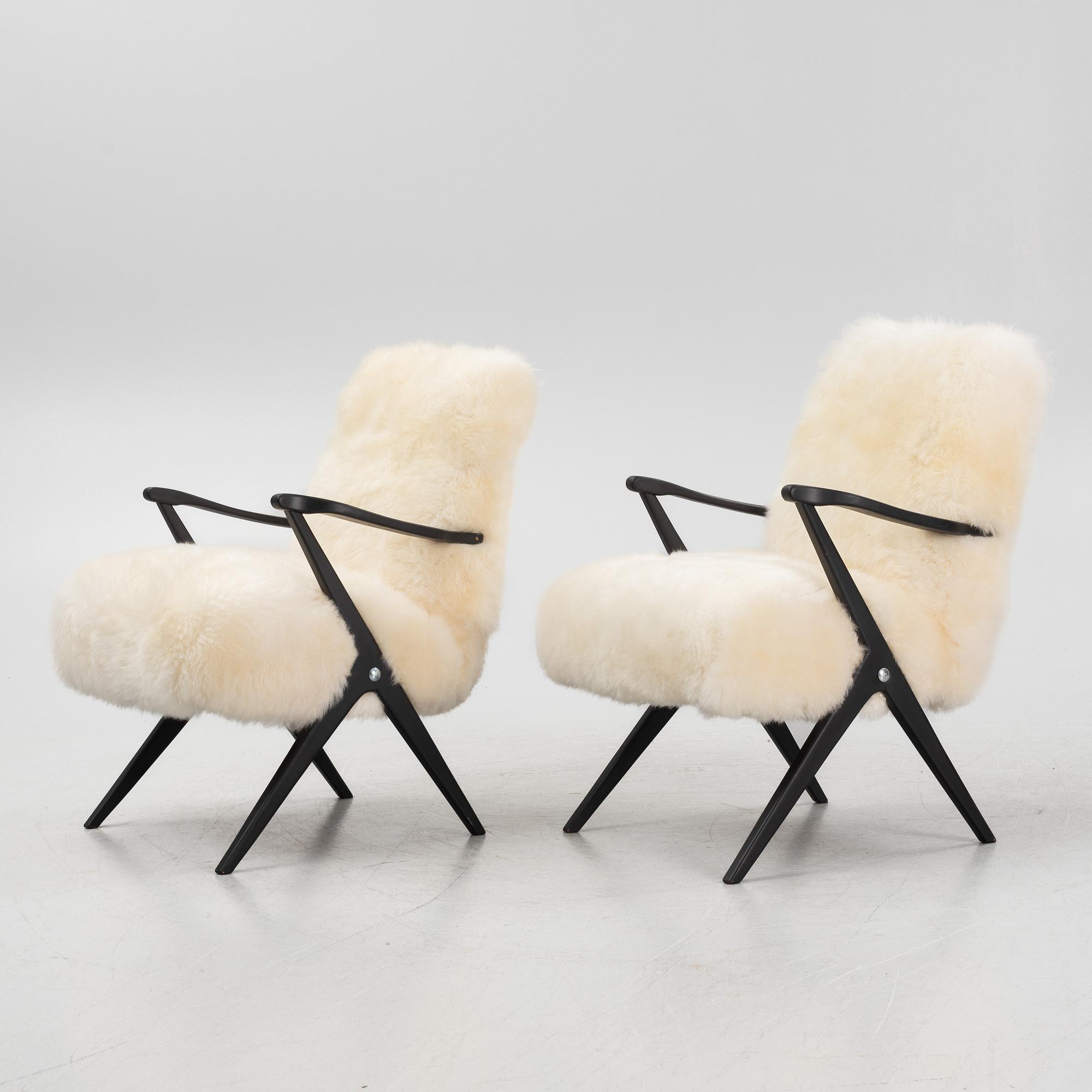 A pair of Swedish armchairs, 1950's.