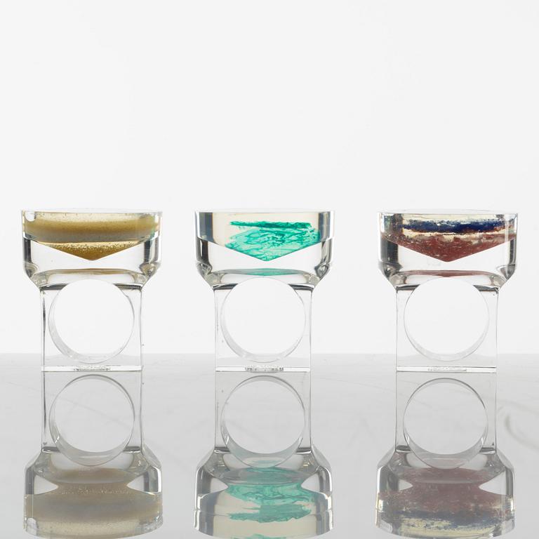 Siv Lagerström, three acrylic plastic rings, 1970s.