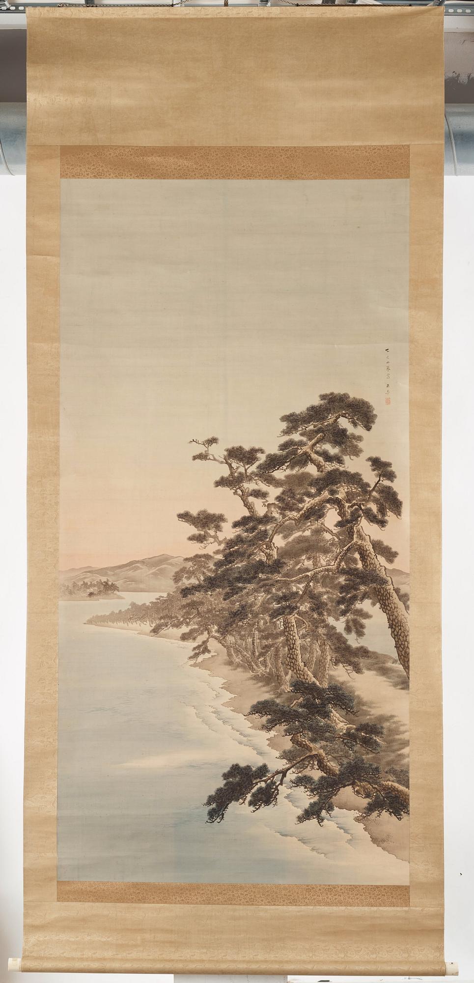 A large Japanese kakiemono, 20th Century. Signed Kawabata