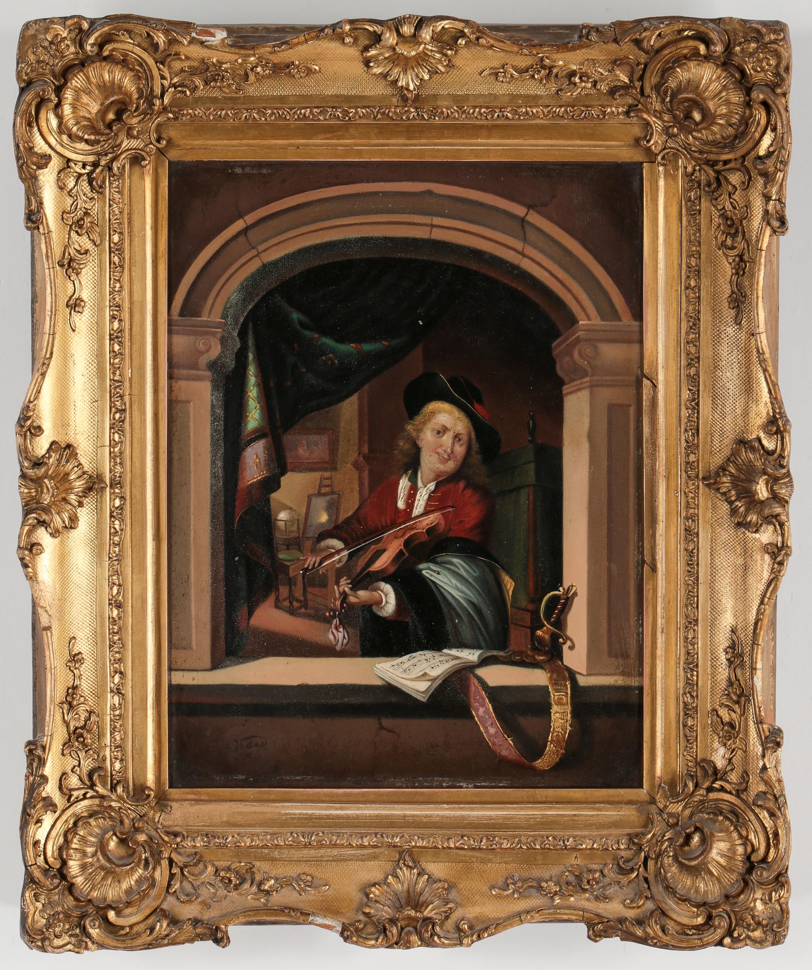 OKÄND KONSTNÄR, olja på kopparplåt, otydligt signerad, 1800-tal.