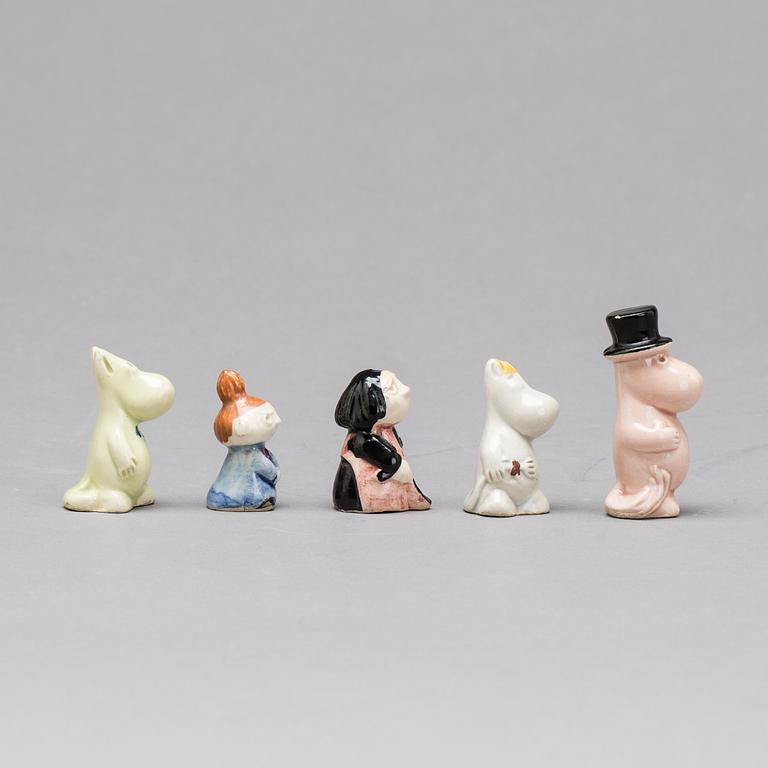 MINI FIGURINER, 5 st, MUMIN, keramik, Signe Hammarsten-Jansson samt Bo Fajans. 1950-tal.