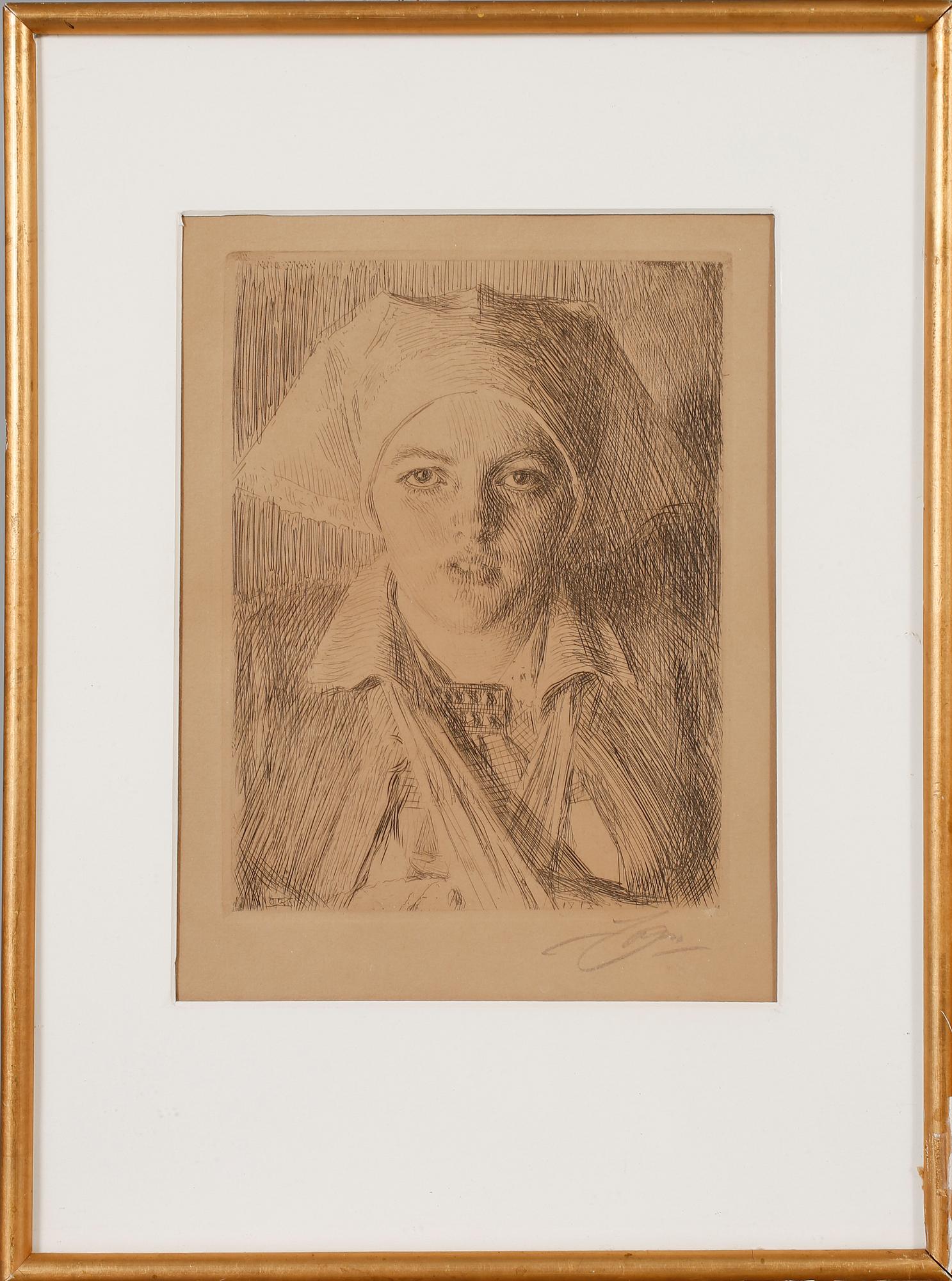 ANDERS ZORN, etsning, "Gulli II", signerad med blyerts, signerad och daterad 1918 i plåten.