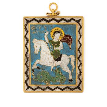 220. A modern Byzantine-style gold and enamel plaque.